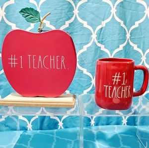 Rae Dunn #1 Teacher Desk Sign & Red Mug Bundle